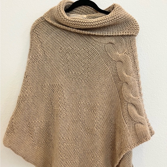 Linea Maglia Sweaters - Luxury‎ Neutral Cable Knit Poncho Alpaca Blend Cowl Neck Cozy Spring Layering